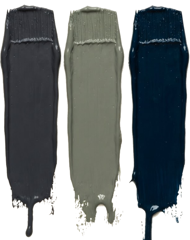 Three paint strokes in Iron Ore, Rosemary and Naval
